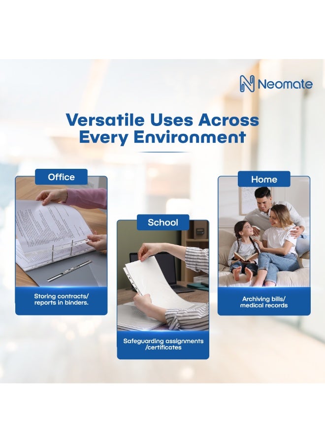 Neomate 60 Micron Document Sleeves | 50 Pcs A4 Transparent Sheet Protectors with 11-Hole Punched for Ring Files | Waterproof Clear Sleeves for Certificates & Documents - Image 4